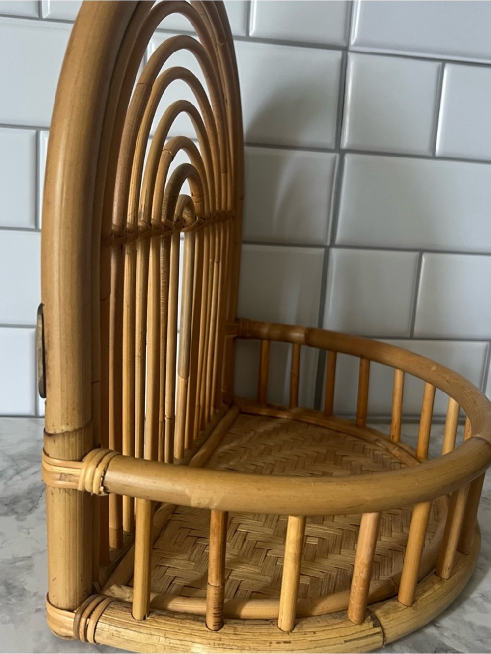 Vintage Rattan Rainbow Wall Basket | Boho Bamboo Arch Wall Pocket - Picture 3 of 7